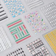 10pcs  Lattice Nail Art Stickers High Quality Multi-Style Pattern Love Black Flame Golden Rice Cute Manicure Decal Decoration
