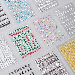 10pcs  Lattice Nail Art Stickers High Quality Multi-Style Pattern Love Black Flame Golden Rice Cute Manicure Decal Decoration