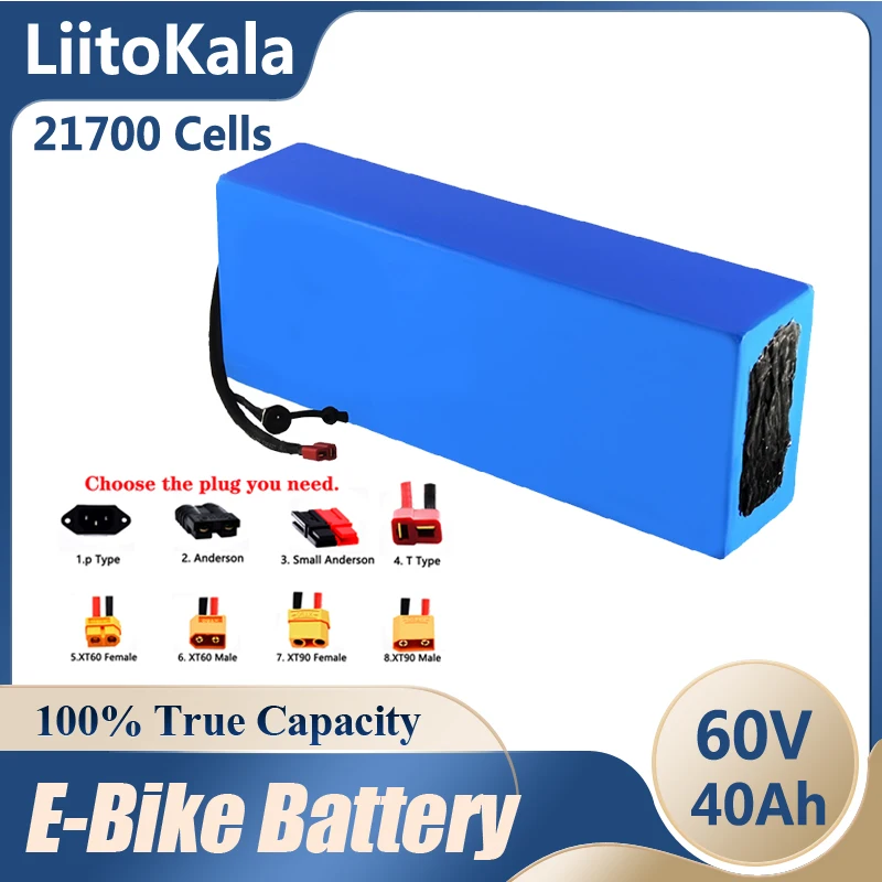 LiitoKala 60V Ebike Battery 60V 40AH Electric Bike 21700 16S8P Lithium Battery Pack 60V 3000W 2000W Electric Scooter Motor