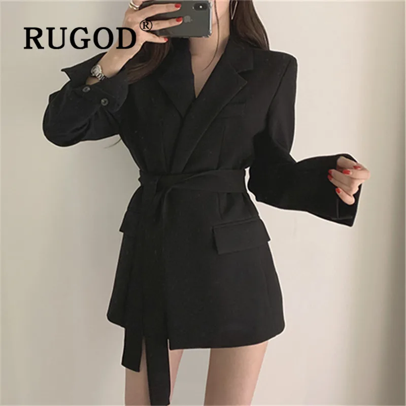RUGOD/Новинка года; осенние однотонные элегантные женские блейзеры; приталенный пиджак на шнуровке для офиса; модная женская куртка; femme mujer modis