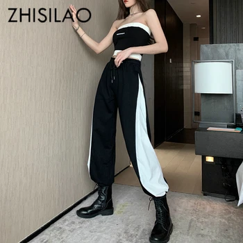 

Black Cargo Harem Pants Women Patchwork Loose Streetwear Trousers Mujer Maxi Harajuku Hip Hop Casual Joggers Pants Summer 2020