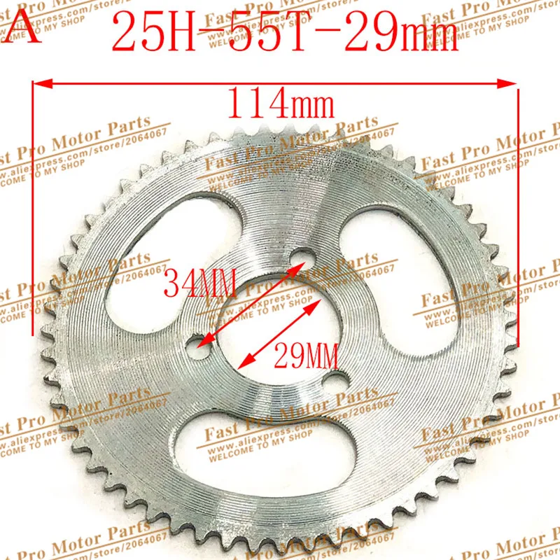 25H 55t 65t 68t 70t 80t 92t Tooth 29/54MM Rear Sprocket for 47CC 49CC Mini Moto ATV Quad Dirt Pit Pocket 2 Stroke Engine