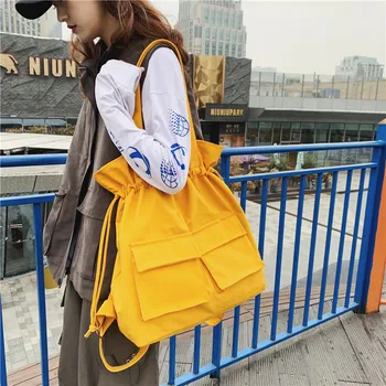 

Fashion industrial style drawstring bag large bag nylon cloth backpack travel backpack dual purpose