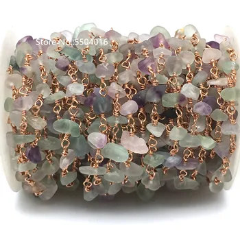 

Wholesale 5Meter Fluorite Nugget Chip Beads Rosary Chain,Golden plated Brass Wire Wrapped Chains Necklace Choker Jewelry Finding