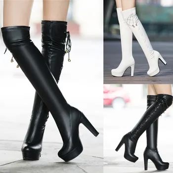 

Plus Size 35-43 Lady Sexy Over Knee Thigh High Boots Women Autumn Fashion Thin High Heels Platform sexy Women Stretch Shoes