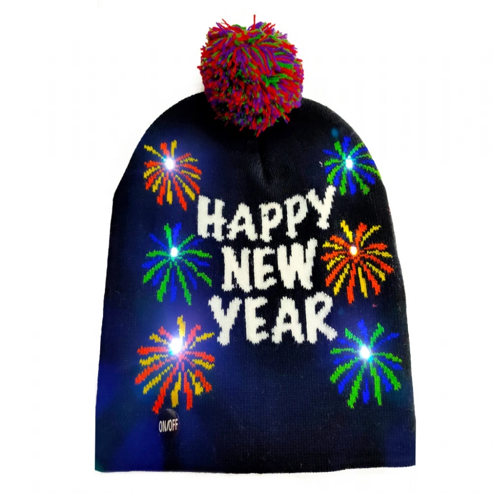 Светодиодный головной убор с надписью «HAPPY NEW YEAR Flash», шапка бини для рождества, Женская и мужская вязаная эластичная шапка с черепом, зимняя теплая плотная шапка