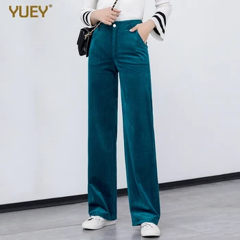 

YUEY 2020 Spring New Corduroy Pants Women Big Yards OL Fashion Straight Pants Korean Style Womens Striped Trousers Plus Size