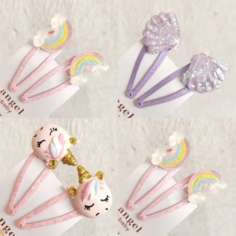 

2PCS New Cute Cartoon Rainbow Shell BB Clips Girls Hair Accessories Kids Hairpins Children Headwear Baby Hair Clips Headdress