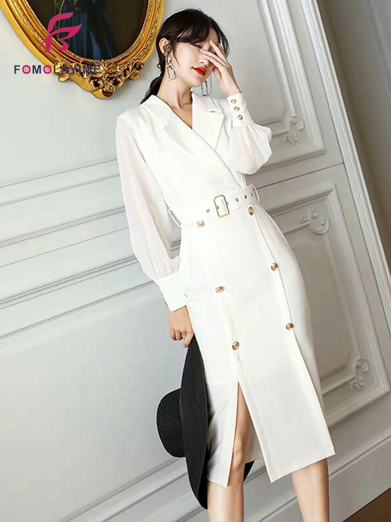 

Spring 2020 New Women Dresses High Quality Fashion Double-breasted V Neck Sexy Dress