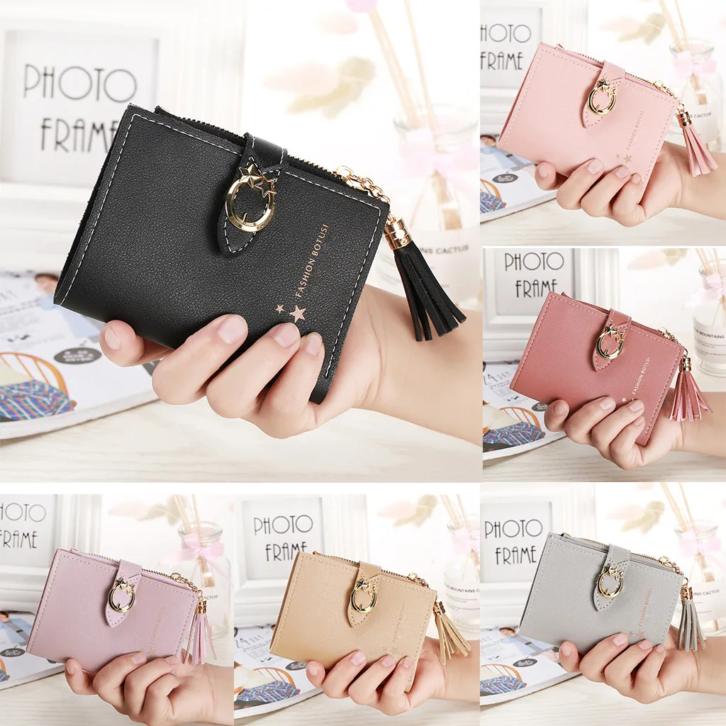 

Bit Leather Buckle Casual Tassel Compartment Fashion Short Card Women Wallet Pendant Slot Banknote Heart Magnetic Photo#25