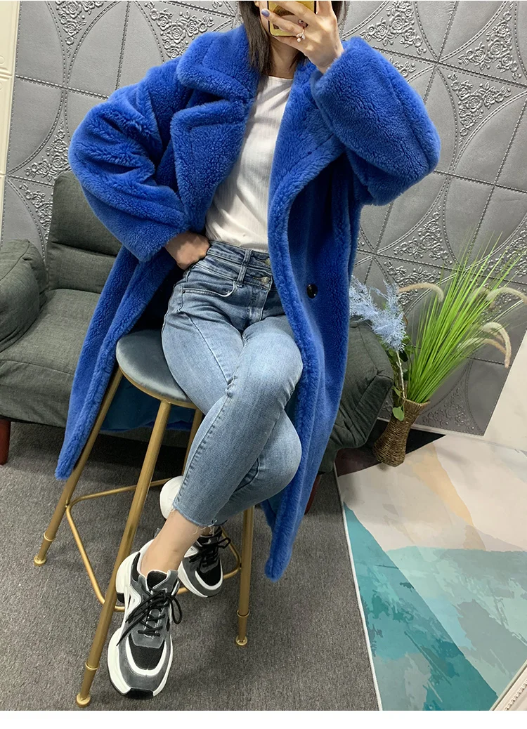 natural sheep fur wool blends women winter coat (7)
