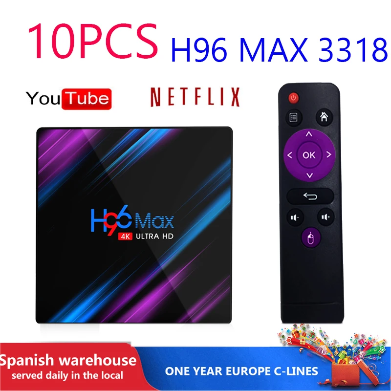 10 шт. H96 MAX RK3318 Android Smart TV Box 64 Гб 4K телеприставка WiFi для Netflix Youtube Google Play Поддержка |