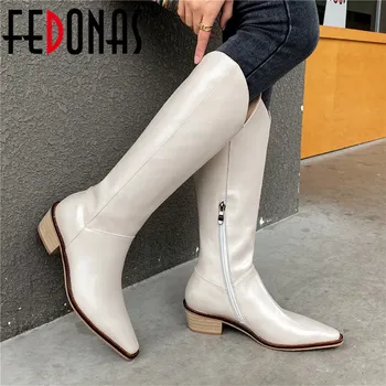 

FEDONAS Nature Full Genuine Leather Knee High Boots For Women Wide Leg 2020 Fall Winter Shoes Woman Wedding Women's Boots