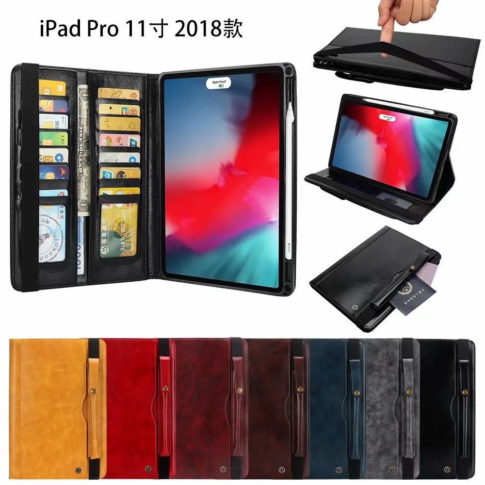 Кожаный чехол для планшета для IPad Pro 11, подставка-держатель, защитный чехол-кошелек+ ручка