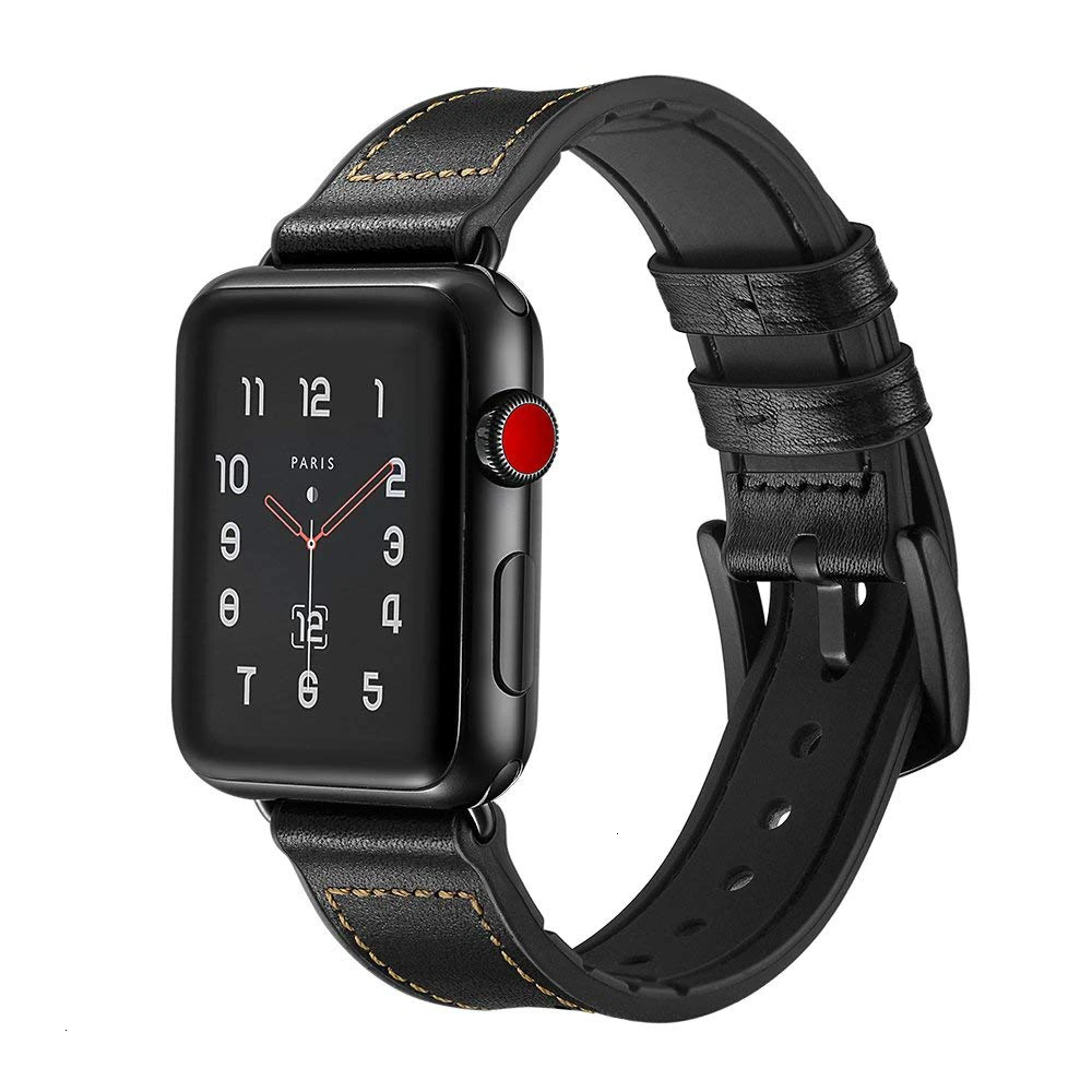 Кожаный силиконовый ремешок для apple watch 44 мм 40 мм браслет для iwatch серии 5 4 3 2 38 мм 42 мм аксессуары ремешок для замены запястья - Цвет ремешка: Черный