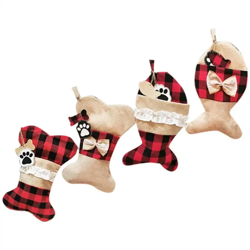 新しいクリスマスペット靴下クリスマス装飾gingbu骨魚クリスマスソックスクリスマス靴下ギフトバッグ 4個 ストッキング ギフトホルダー Aliexpress