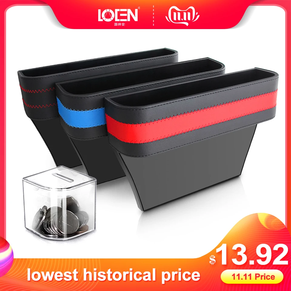 LOEN Car Seat Storage Pocket Box PU Leather Organizer Auto Gap Pocket Stowing Tidying for Phone Key Card Coin Case Accessoies