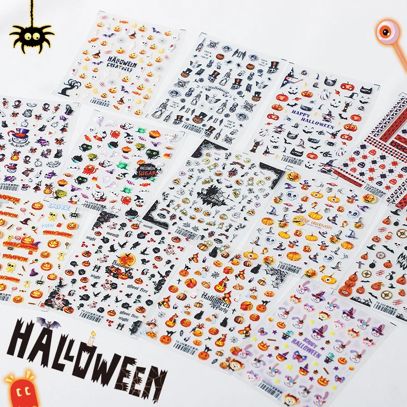 

Pumpkin Crow 3D Nail Decals Nail Art Stickers Grimace Bird Wraps Summer Design Decorations Halloween Cartoon Nails Sticker