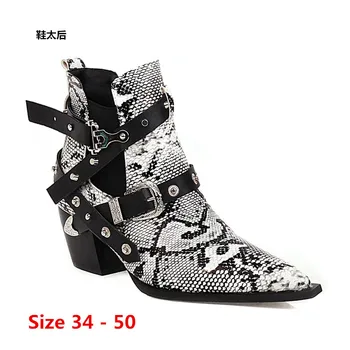 

Spring Autumn High Heel Ankle Motorcycle Boots Women Short Boots Woman Shoes Botas Muje Small Big Size 34 - 50