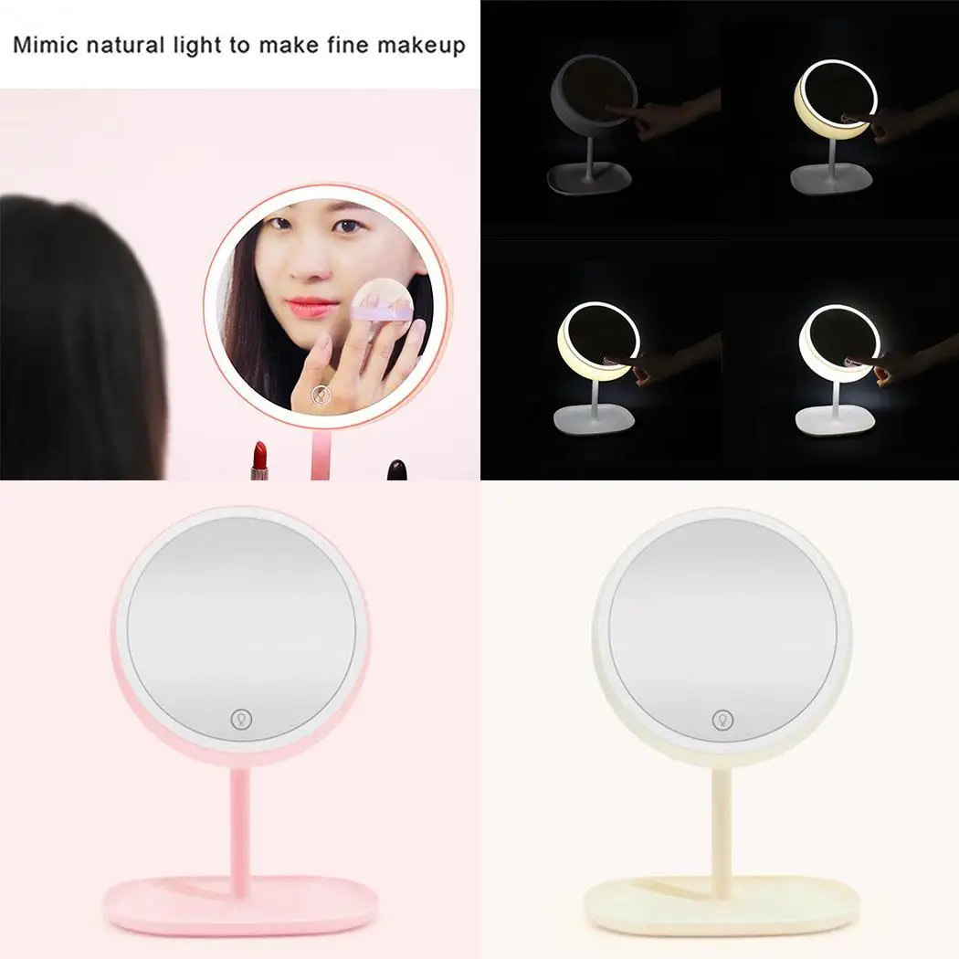 

Three-gears Adjustment LED Make Up Mirror with Light 0.65KG Apricot, Pink Portable Touch Charging