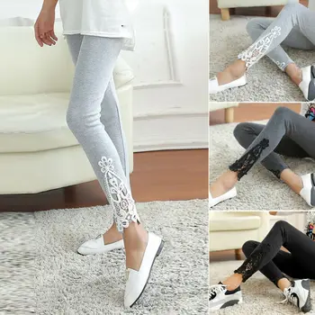 

Women Full Length Stretchy Skinny Cotton Leggings Lace Crochet Casual Yoga Pants