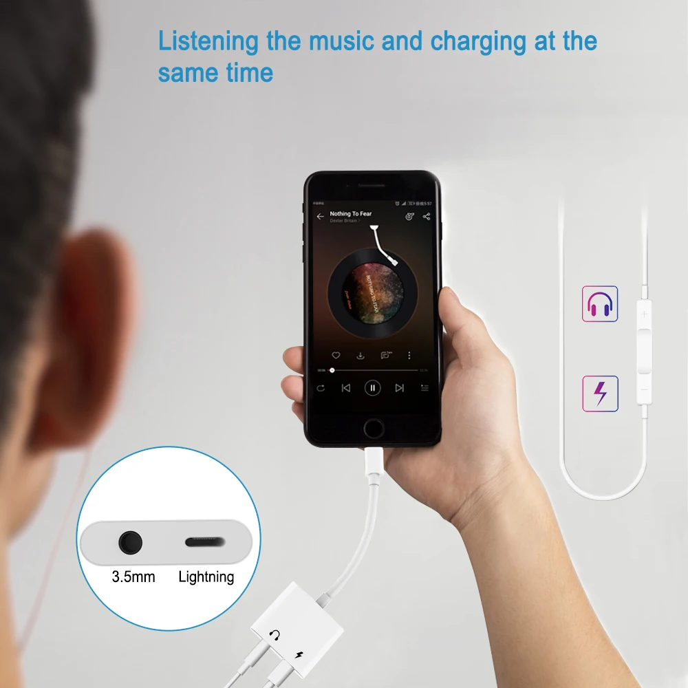 THT 006 1 Lightning to 3 5mm Headphone Aux Jack Converter Audio Charge Adapter 2 in 1 For iPhone X Xs 8 8P 7 7P