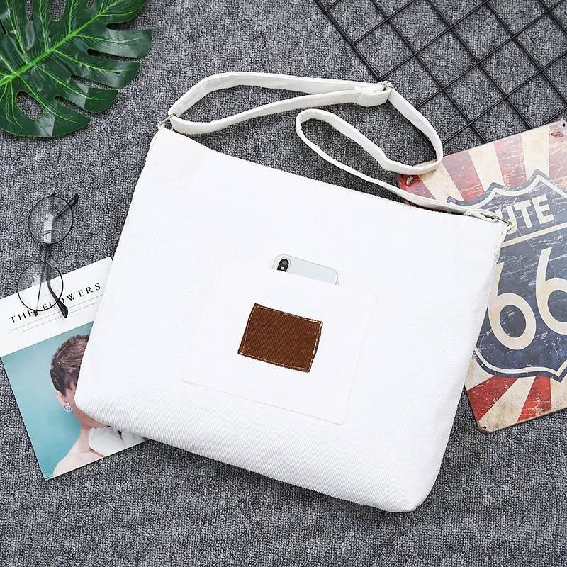 corduroy white Женская Холщовая Сумка На Молнии, женская сумка, повседневная сумка для покупок, Женская Эко сумка через плечо, для девушек, винтажные сумки-мессенджеры - Цвет: corduroy white