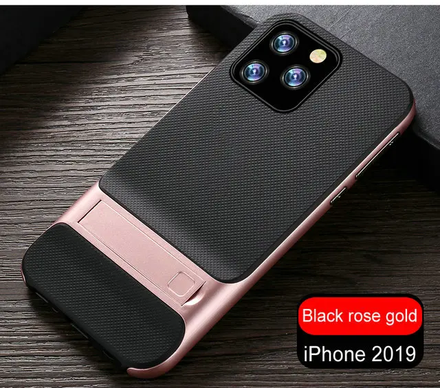 Black rose gold Кронштейн оболочки для Apple iPhone 11 Pro 11 Pro Max чехол для телефона Роскошный тонкий чехол на заднюю панель телефона для Coque iPhone 11 Pro Max чехол iPhone11 кожа - Цвет: Black rose gold