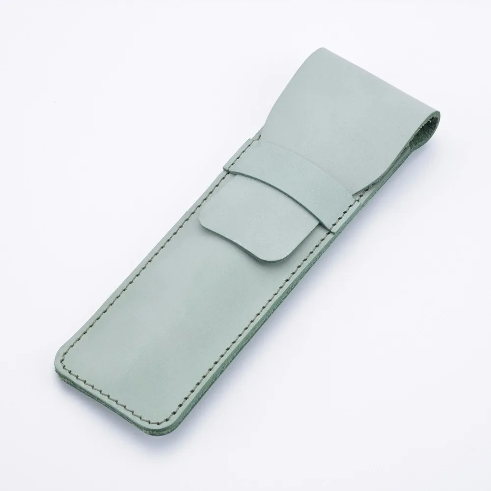 Green Small Genuine Leather School Pencil Bag Wax Pen Cute Fog Leather Office Pencil Stationery Pouch Bag Case Products Handmade - Цвет: Green Small