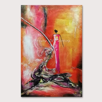 

Mintura Hand Painted Oil Paintings on Canvas Wall Picture For Living Room The Abstract Red Dress Girl Home Decor Art No Framed