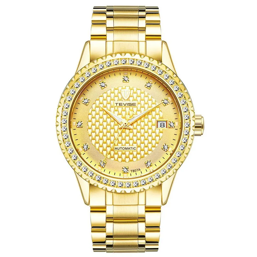 

Tevise Spiral Crown Watch Business Casual Diamond Men'S Watch Automatic Mechanical Calendar Waterproof Watch Hot