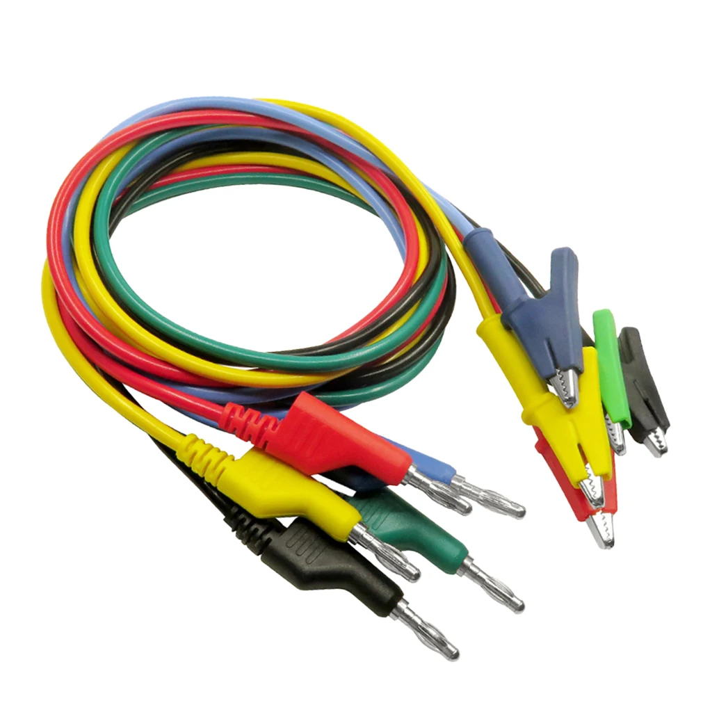 5pieces 4mm Colorful Silicone Banana Plug to Alligator Clip Test Probe Lead Wire Cable Multimeter Probe Test Connector