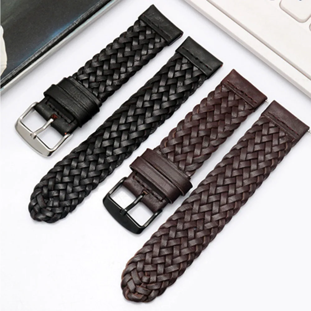 20mm 22mm 24mm Genuine Leather Braided Watch Strap Men