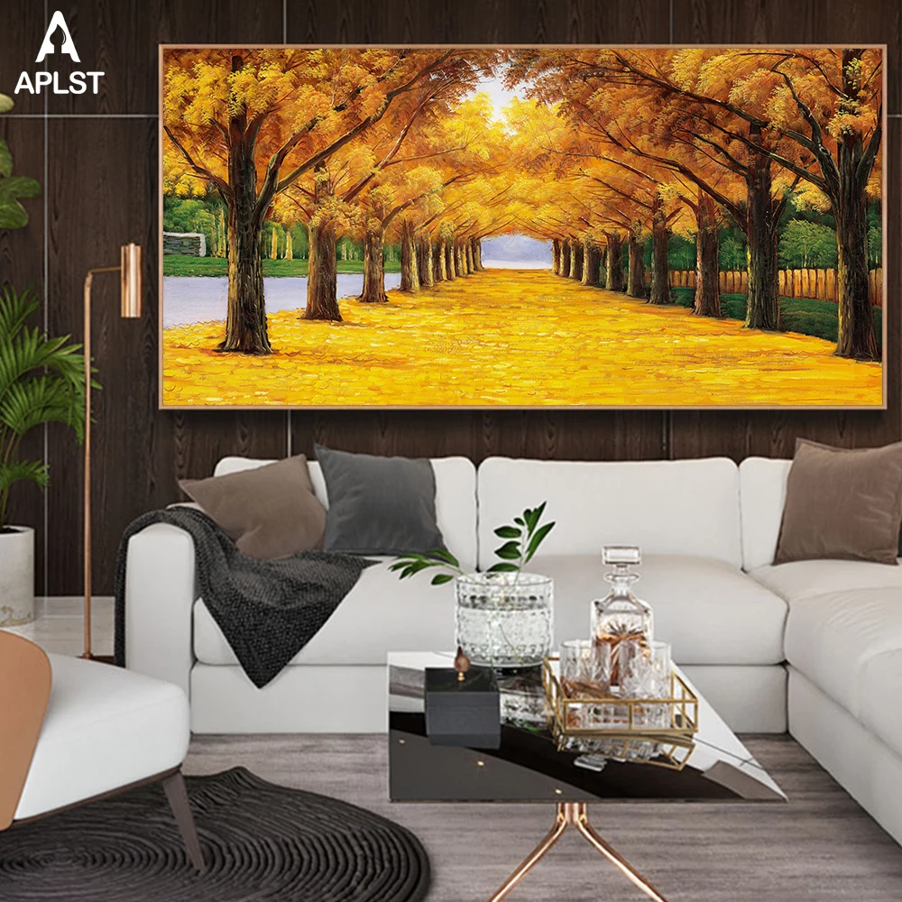 

Autumn Landscape Yellow Fallen Leaves Painting Prints Tree Street Canvas Printing Posters Nordic Wall Picture for Living Room