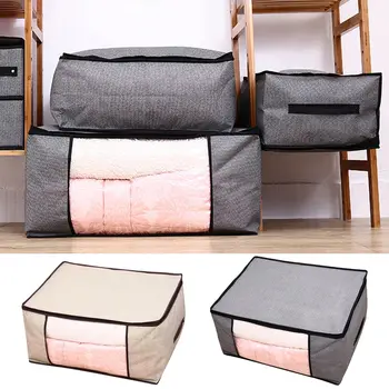 

junejour Non Woven Fabric Storage Box Folding Storage Bag Clear Window Zipper Organizer with Handle for Quilt Clothes 1pcs