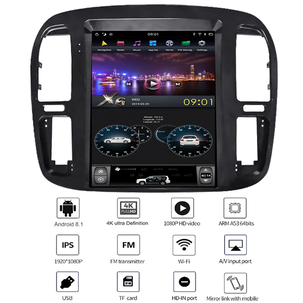 YAZH для TOYOTA LAND CRUISER LC100 1998 1999 2000 2001 2002 головное устройство мультимедиа с 12," ips Tesla 4K дисплей Android 8,1 4 Гб