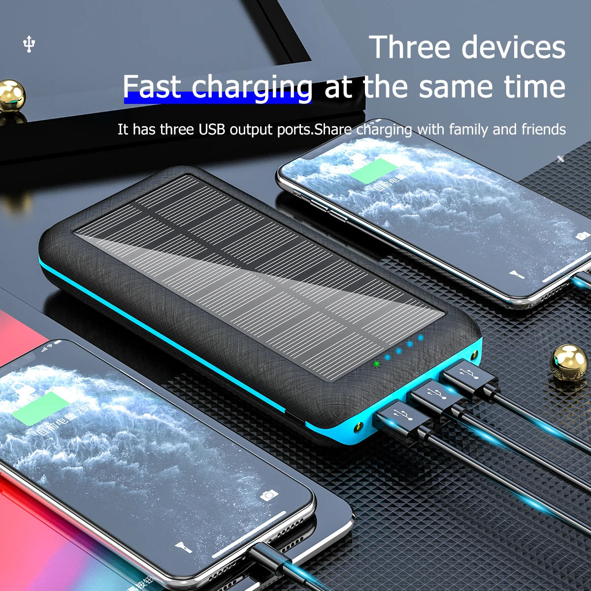 Solar Portable 80000mAh Qi Wireless Fast Charging Power Bank External Battery for Xiaomi Samsung IPhone