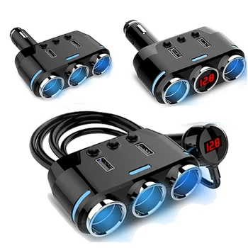 

Car Cigarette Lighter Socket Black Splitter Plug USB Port 3 Way Charger Adapter Detection For Phone Accessories