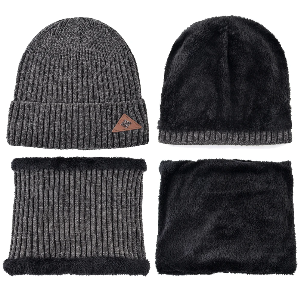 Вязаные шапочки Skullies, мужские зимние толстые вязаные однотонные шапки и шарф, комплекты для мужчин, для улицы, Россия, зимние шапочки, теплый лыжный комплект