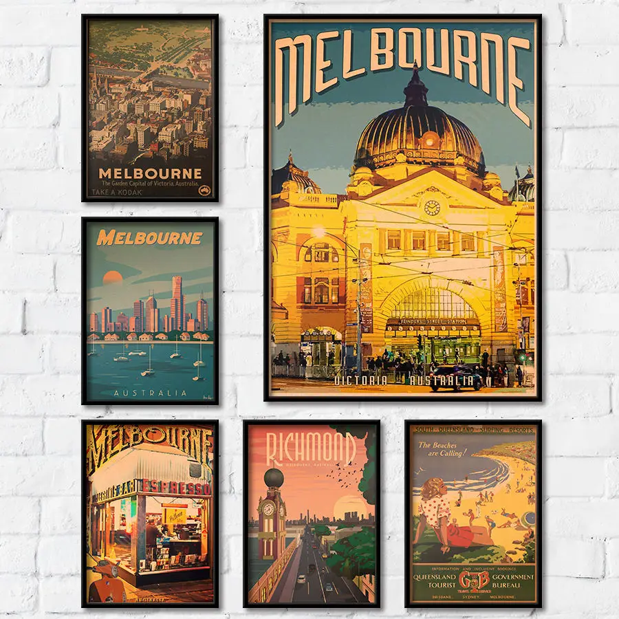 

Modern City Tour Poster Land Of Landscape and Spots Wall Sticker Print Kraft Paper Bar Home Cafe Decor Hand Painted 42x30cm