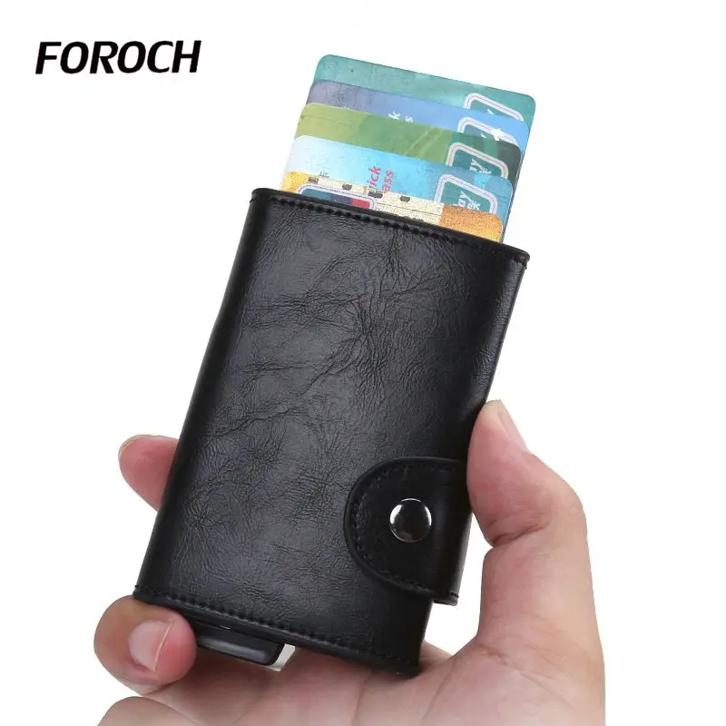 

RFID Genuine Leather ID Credit Card Holder 573 Male Crocodile Automatic Aluminum Alloy Hasp Business Cardholder Wallet for Man