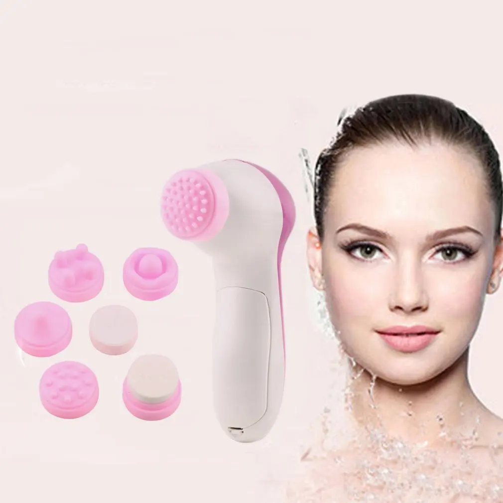 

Hot Selling 1Pack 6 in 1 Face Care Massager Multifunction Electrical Facial Cleansing Brush Spa Operated Kit Big Sale