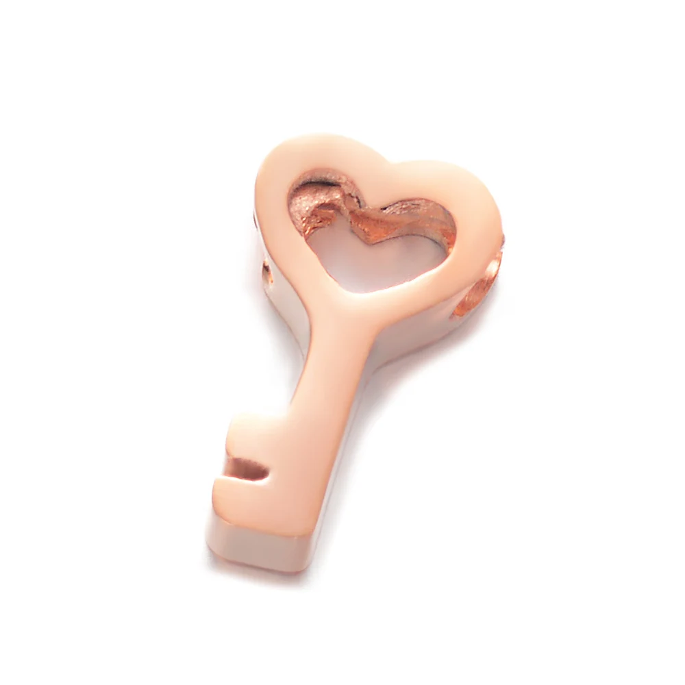 rose gold key 5 шт 316L бусины из нержавеющей стали 1,8 мм отверстие может поместиться 1 мм/1,5 мм цепи DIY ювелирные изделия Сердце Звезда Луна слон Черепаха Крест ключ Корона - Цвет: rose gold key