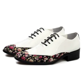 

Mens Fashion Pointed Toe Men Shoes Patent Leather Floral Pattern Oxfords Shoes For Men Party Shoes