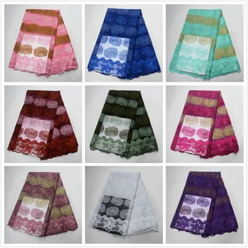 

Alisa Flowers Design Embroidery Lace African Mesh Lace Fabrics 5 Yards/pcs Fench Net Lace Fabrics with Stones For Wedding Dress