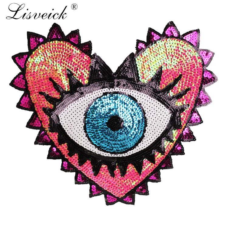 

2pcs Fashion Coat Patch Heart-shaped Eye large Sequins Patch No Glue Cartoon Motif Applique Embroidery Garment Accessory