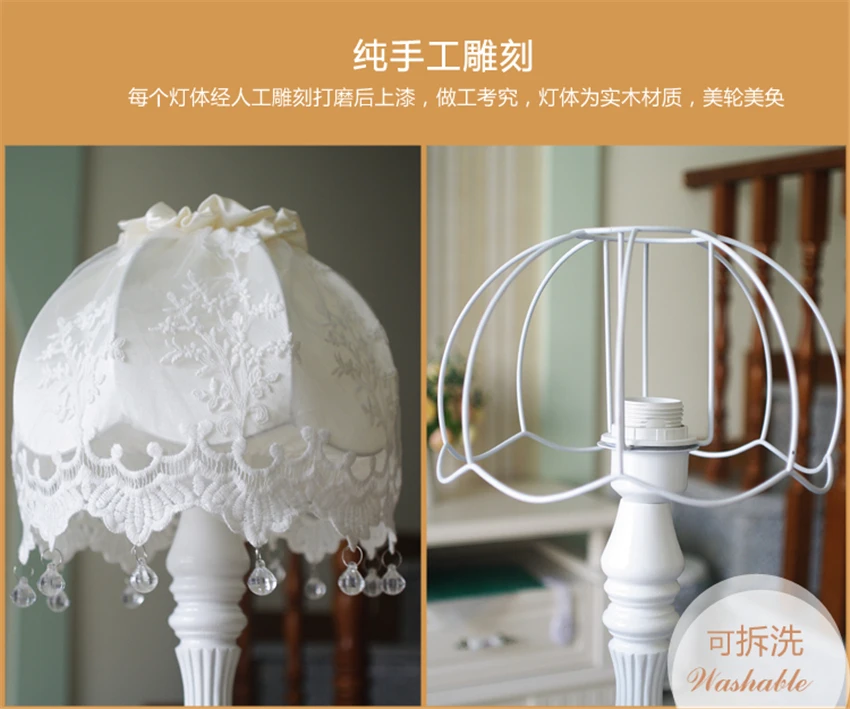 European Warm Korean Table Lamps Bedroom Bedside Cloth Table Lights Princess Room Girl Lace Desk Lights Home Deco Fixtures