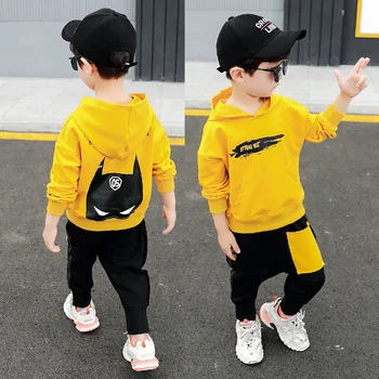 

2020 Summer Boys Clothes Set Children Outfits Kids Boutique Clothing Autumn Fall yellow Sweatshirt + Pants 2 3 4 5 6 7 8 9 Years