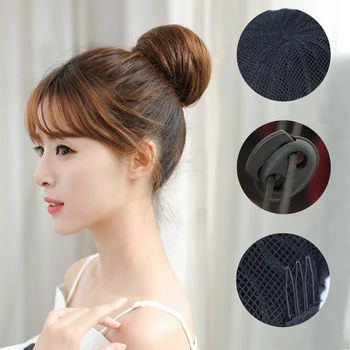 

Buqi Donut Chignon Balck Color Straight Rubber Band Drawstring Synthetic High Temperature Fiber Fashion Women Hair Accessories