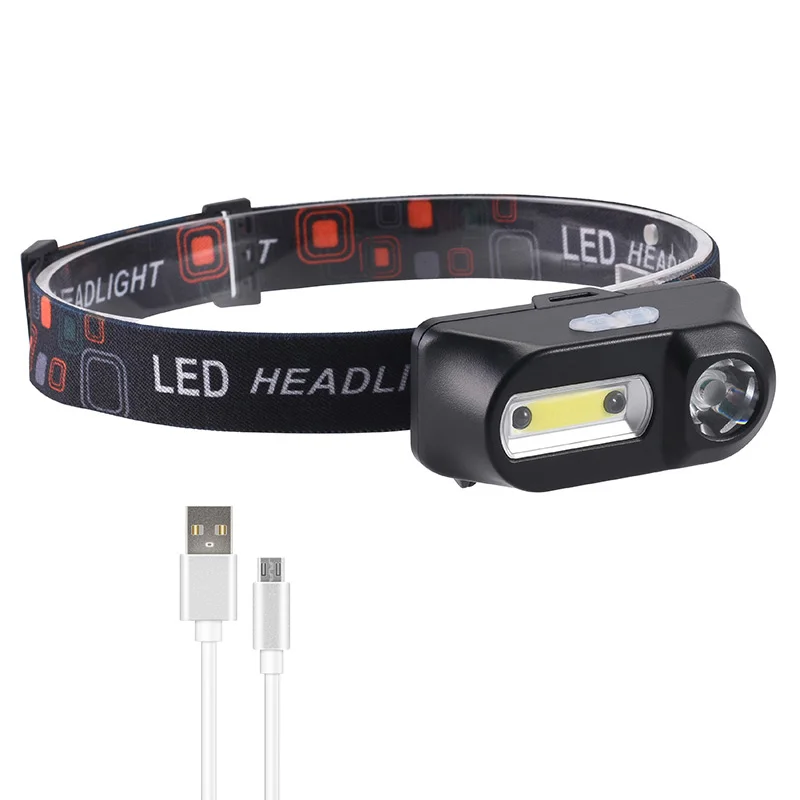 COBA led сенсор фар 2000LM Водонепроницаемый 8 режимов пластиковый корпус cob usb Перезаряжаемый 18650 батарея Рыбалка независимый переключатель - Испускаемый цвет: no battery